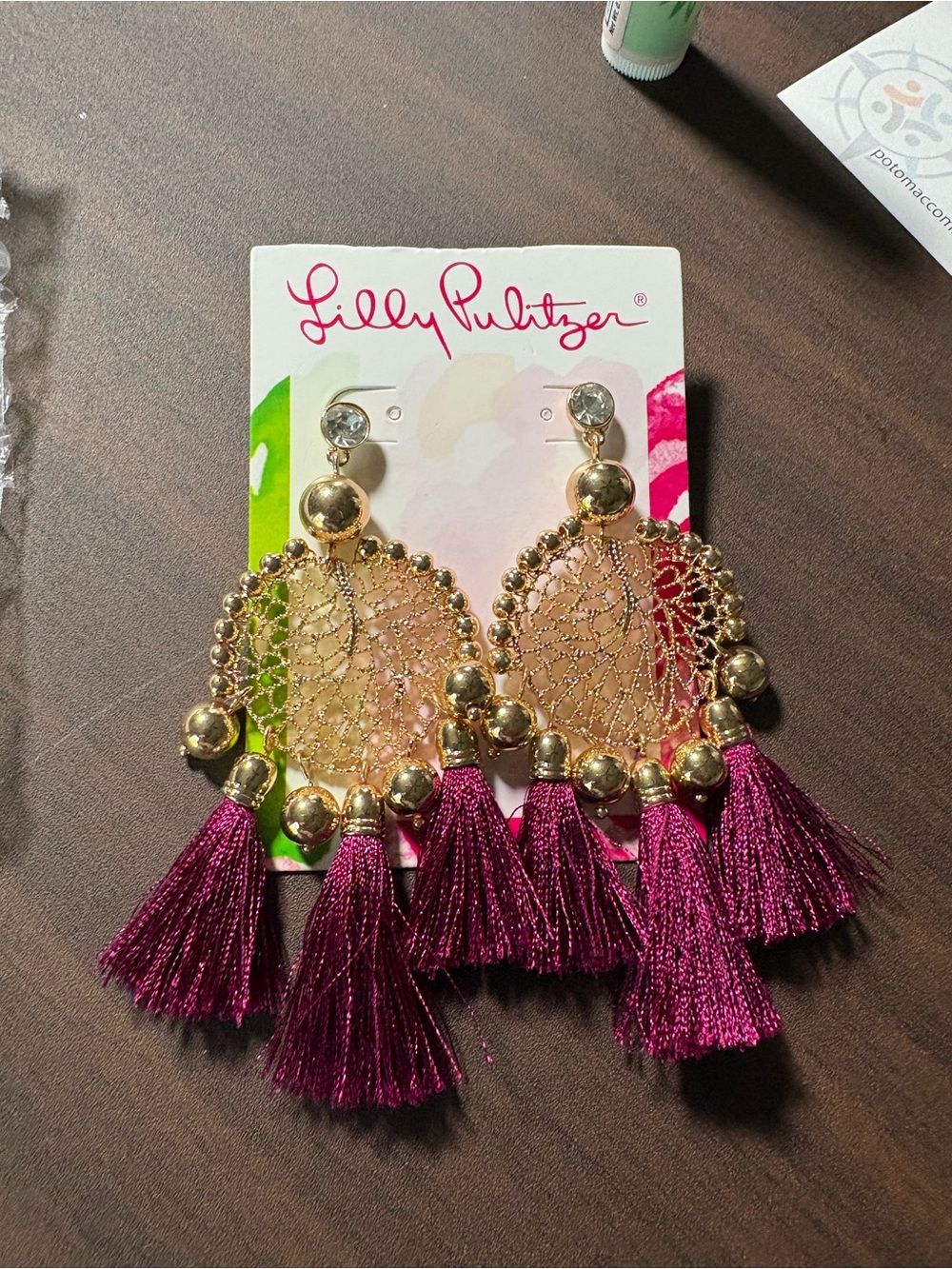 Lilly Pulitzer Gold and Wine Tassel Drop Earrings